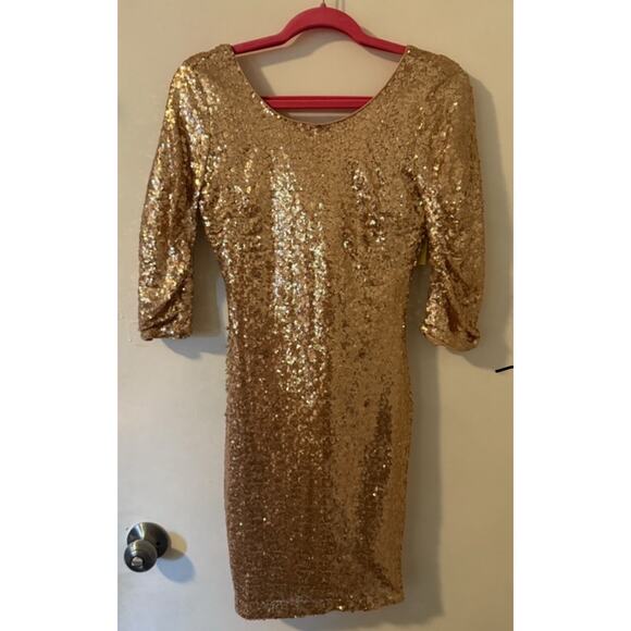 Lulus Global DJ Golden Sequin Dress M - Picture 2 of 3
